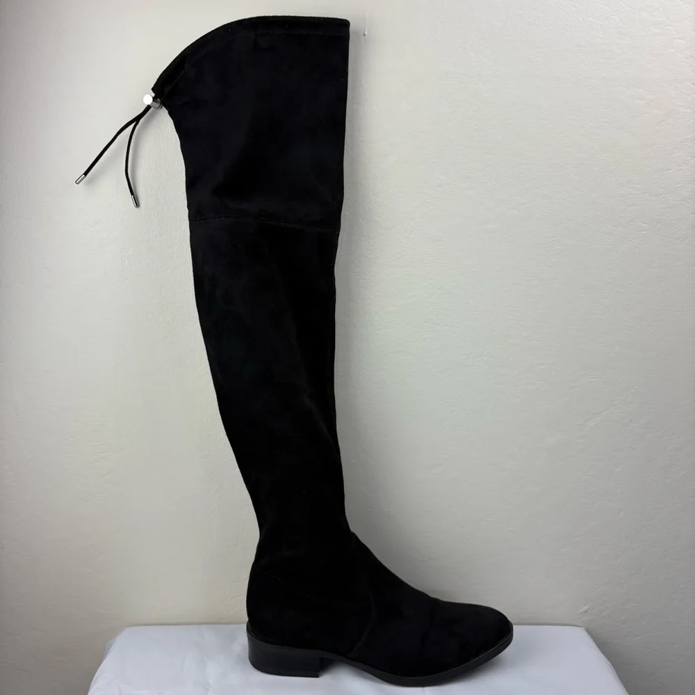 Sam Edelman Paloma Black Faux‎ Suede Over the Knee Boots Sz 6.5 Edgy OTK Stretch